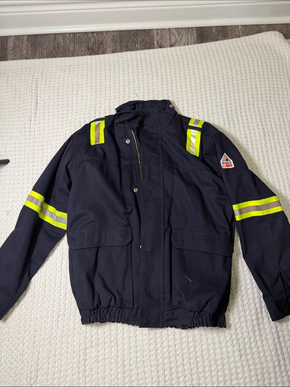 Bulwark FR Mens High-Visibility Navy Jacket with Reflective Stripes